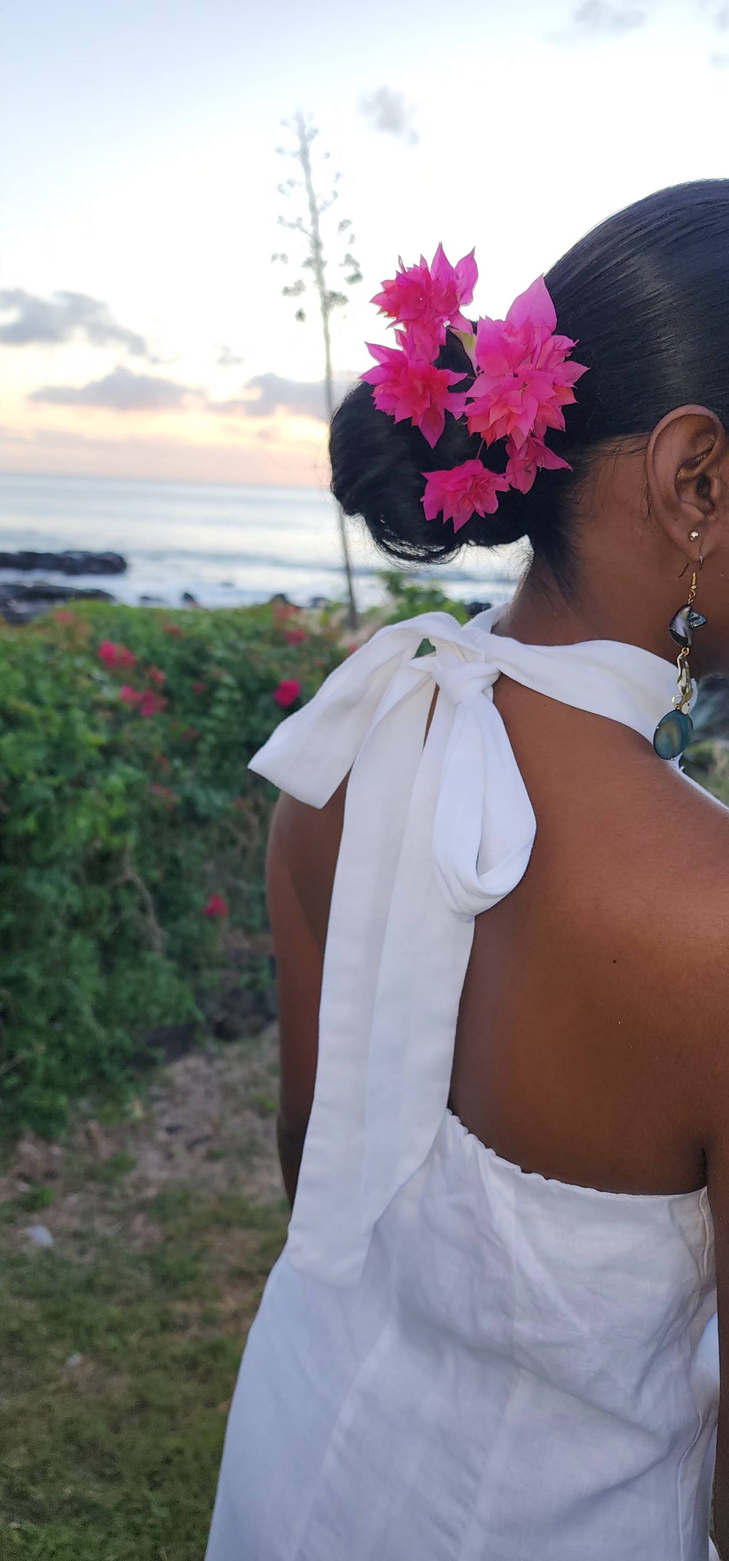 Robe dos nu en lin - blanc