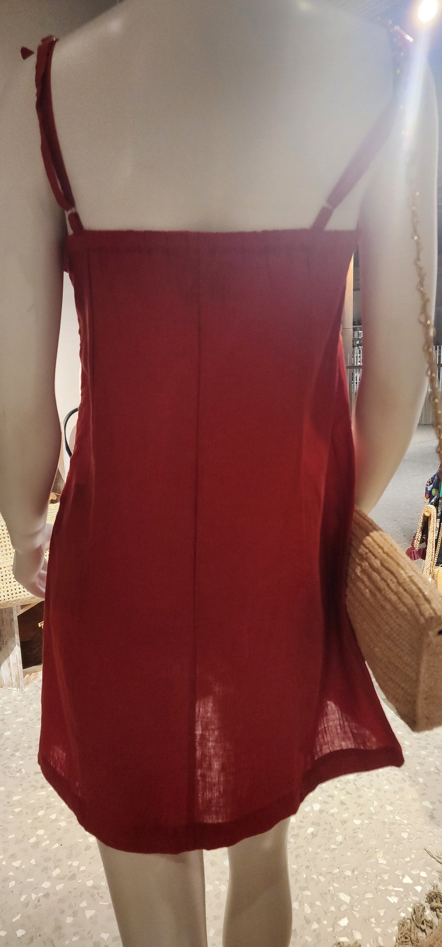 Robe d’été en lin à bretelle - rouge