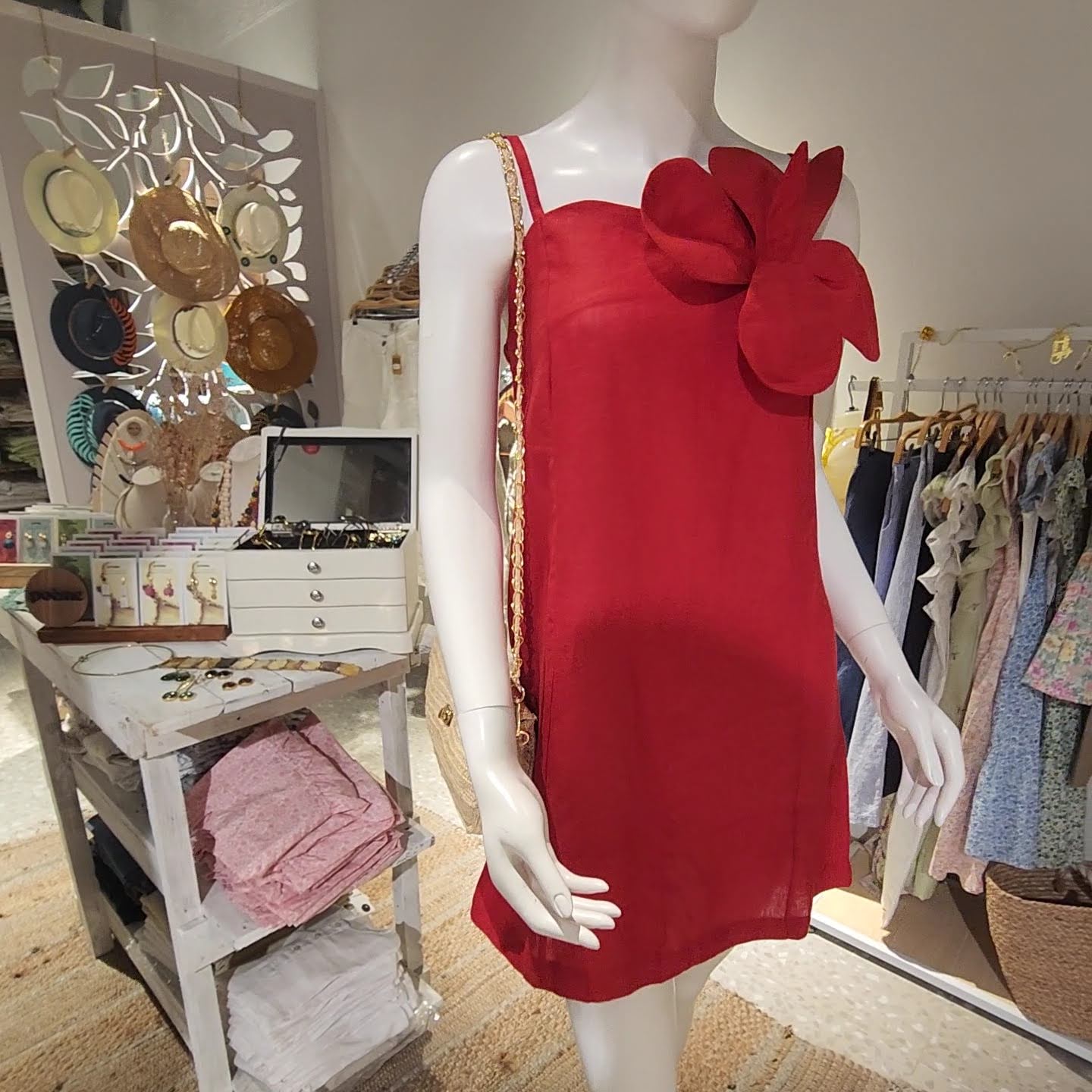 Robe d’été en lin à bretelle - rouge