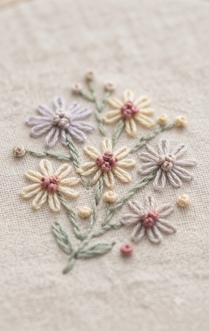 "Lazy Daisy Bouquet" Embroidery Pattern – Beginner-Friendly PDF Download 🌸