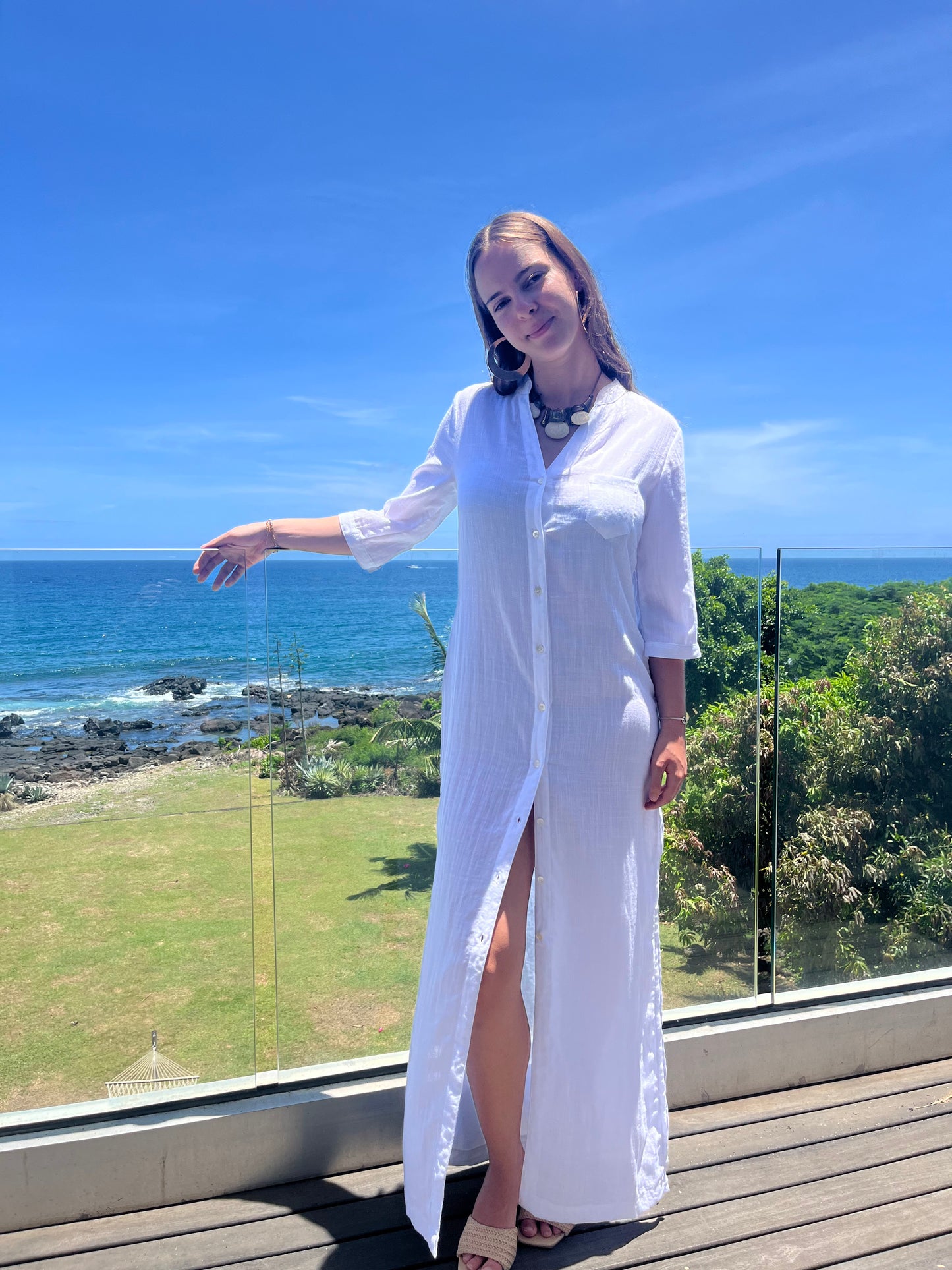 Robe tunique en lin viscose - blanc