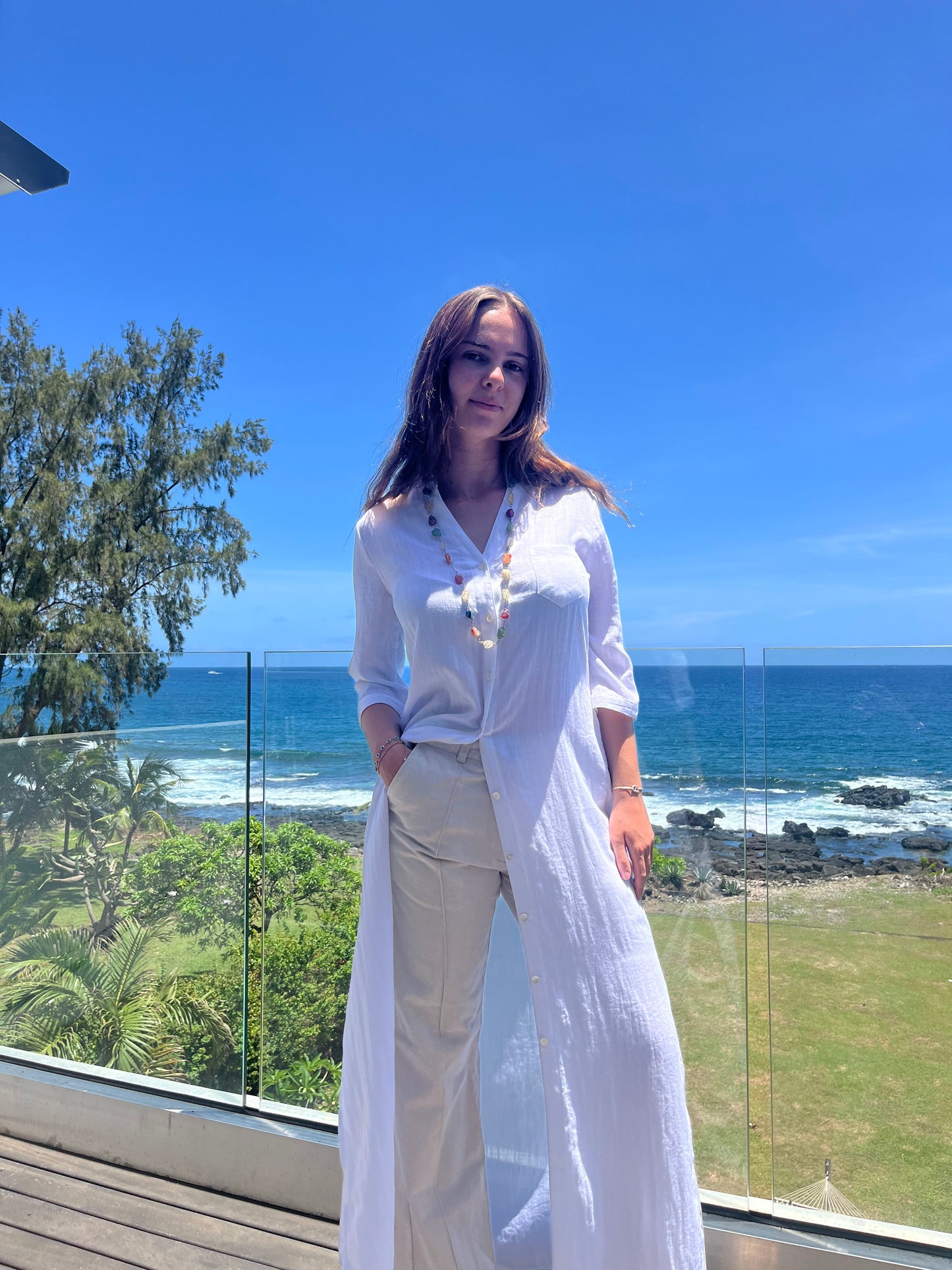 Robe tunique en lin viscose - blanc