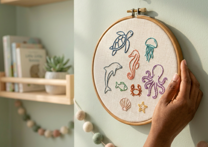 Sea animals embroidery pattern for beginners