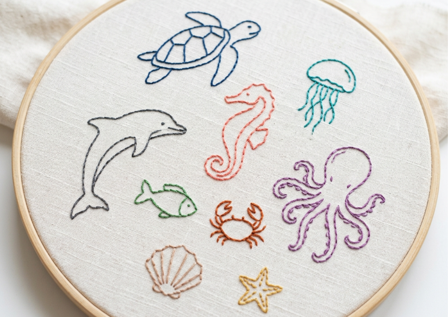 Sea animals embroidery pattern for beginners