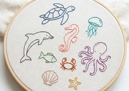 Sea animals embroidery pattern for beginners