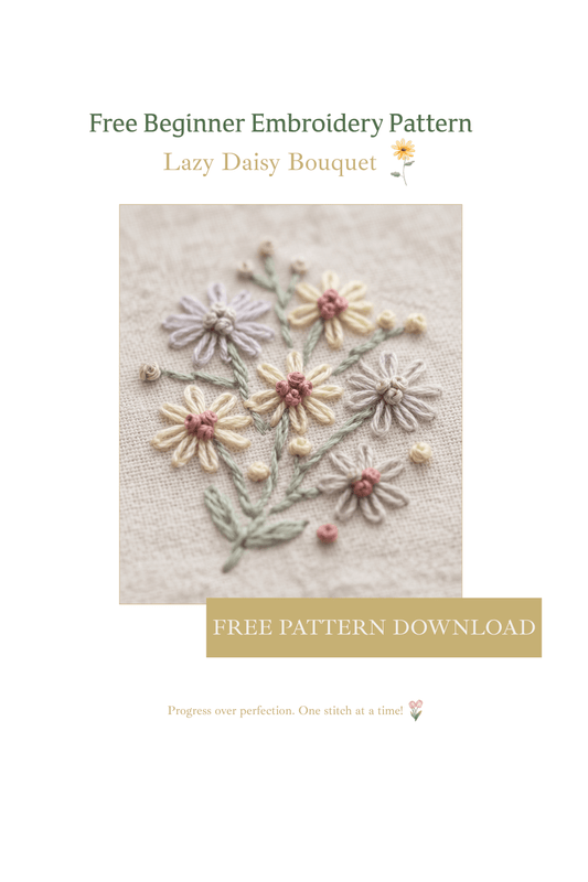 "Lazy Daisy Bouquet" Embroidery Pattern – Beginner-Friendly PDF Download 🌸 - Wear Your Values