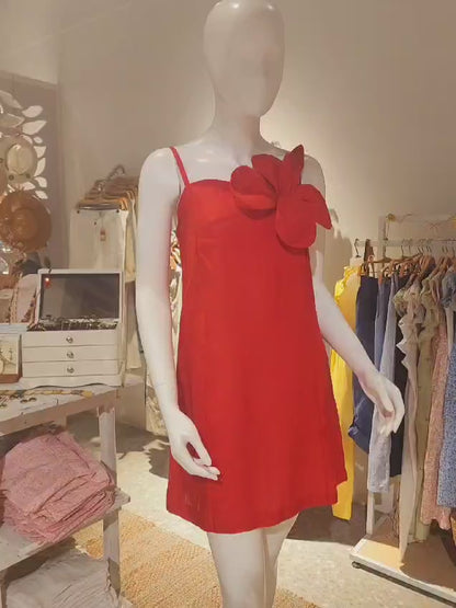 Robe d’été en lin à bretelle - rouge