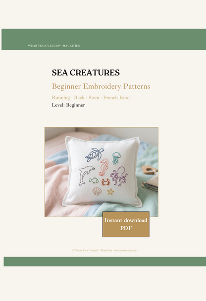 Sea animals embroidery pattern for beginners