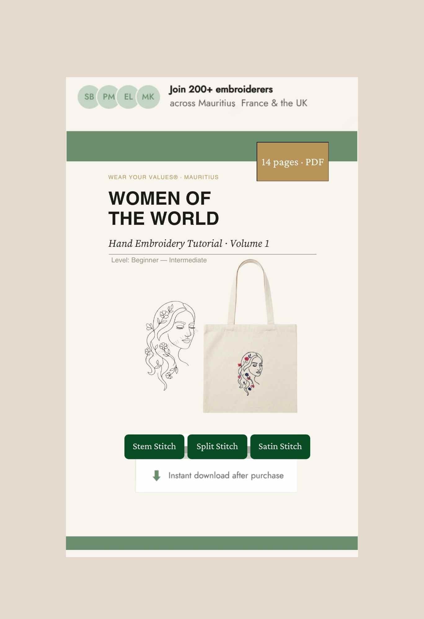 Women of the World — Hand Embroidery Tutorial Vol. 1 - Wear Your Values